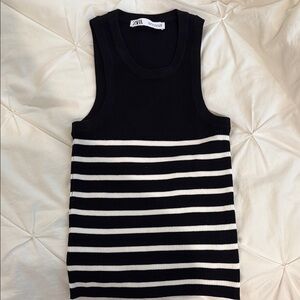 Zara Black and White Striped Tank Top